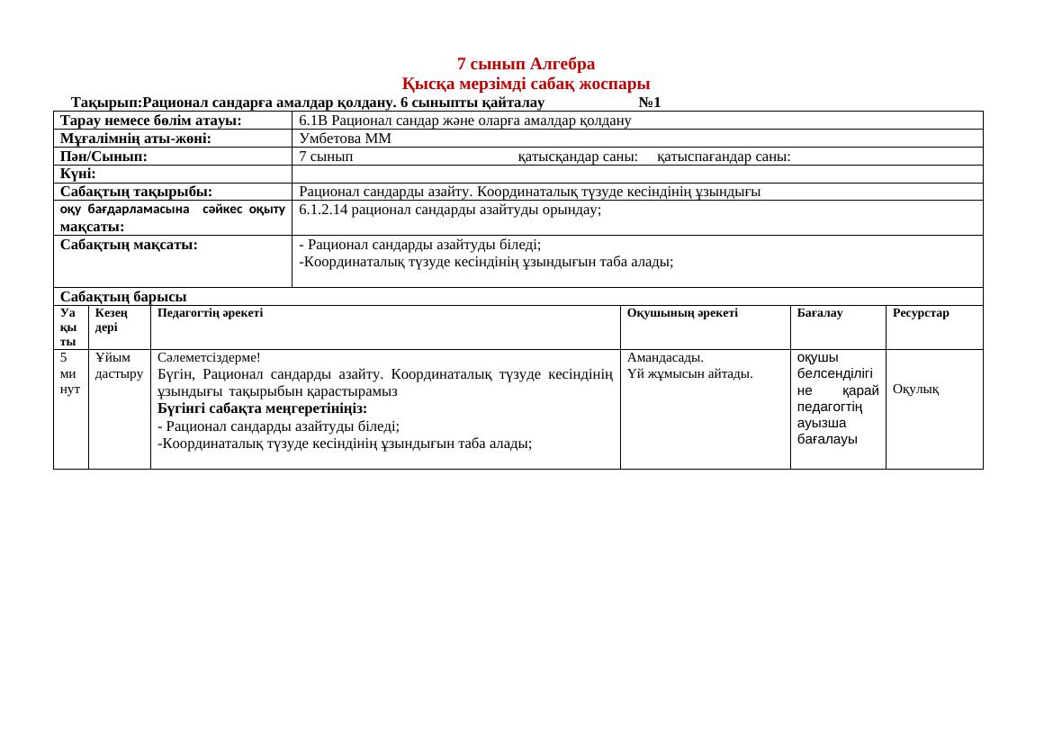 7 сынып алгебра 1 токсан