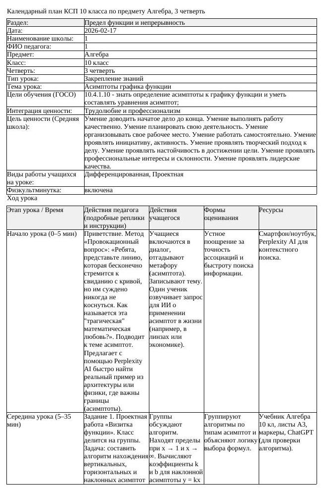 КСП Алгебра 10 класс 3 четверть Асимптоты графика функции (урок 1)