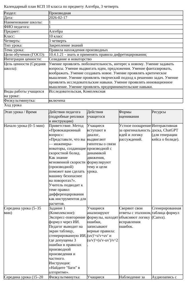 КСП Алгебра 10 класс 3 четверть Правила нахождения производных (урок 1)
