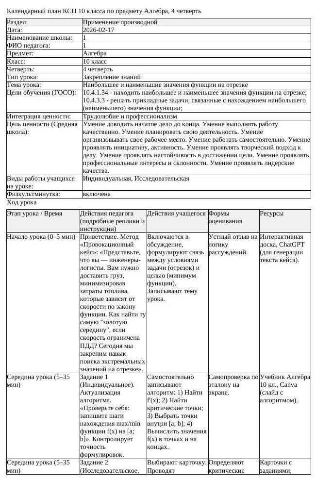 КСП Алгебра 10 класс 4 четверть Наибольшее и наименьшие значения (урок 3)