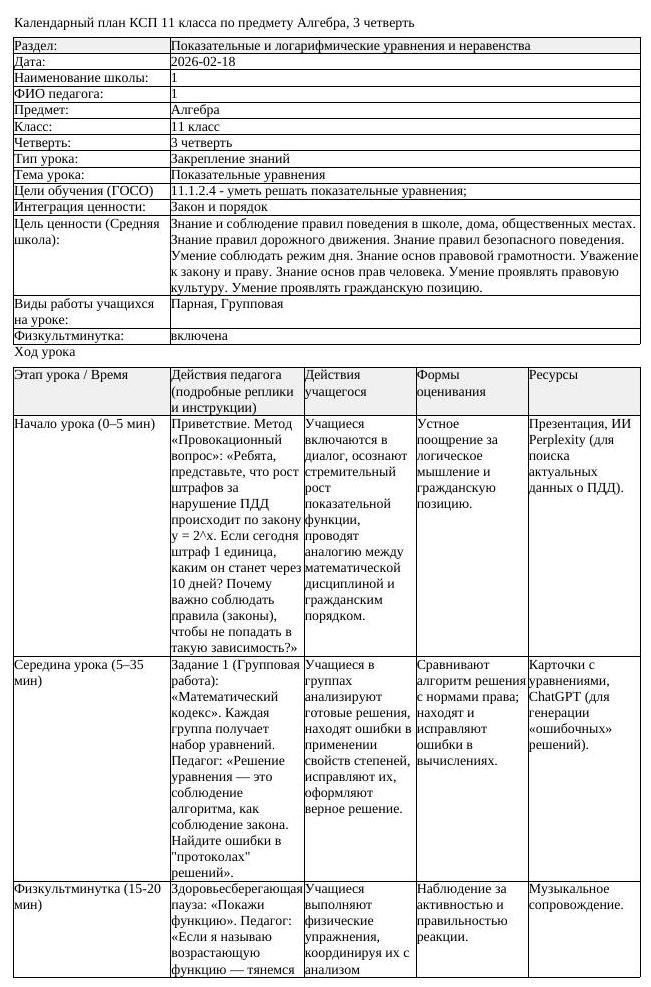 КСП Алгебра 11 класс 3 четверть Показательные уравнения (урок 2)