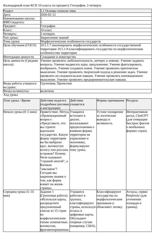 КСП География 10 класс ЕМН 3 четверть Морфологические особенности (урок 1)