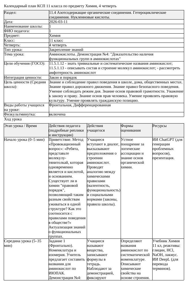 КСП Химия 11 класс 4 четверть Аминокислоты Демонстрация 4 Доказательство (урок 1)