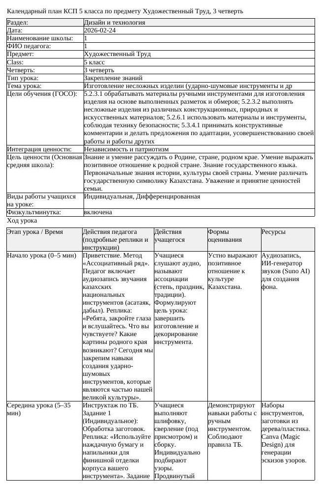 КСП Художественный Труд 5 класс 3 четверть Изготовление несложных (урок 1)