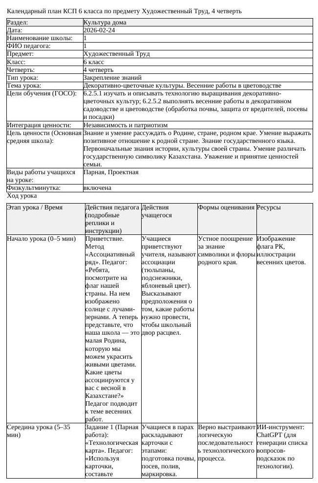 КСП Художественный Труд 6 класс 4 четверть Декоративно цветочные (урок 4)