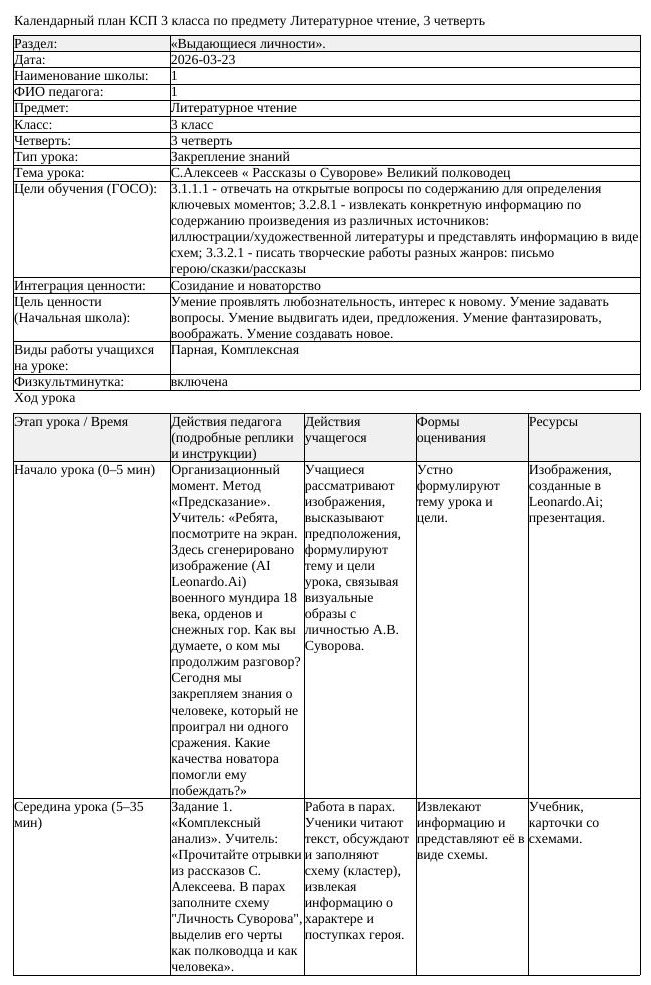 КСП Литературное чтение 3 класс 3 четверть С Алексеев Рассказы о (урок 2)