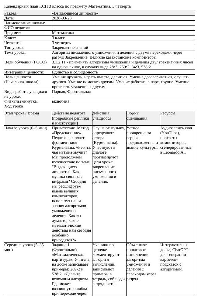 КСП Математика 3 класс 3 четверть Алгоритм письменного умножения (урок 2)