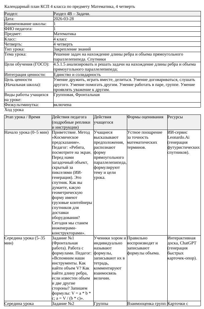 КСП Математика 4 класс 4 четверть Решение задач на нахождение дл (урок 1)