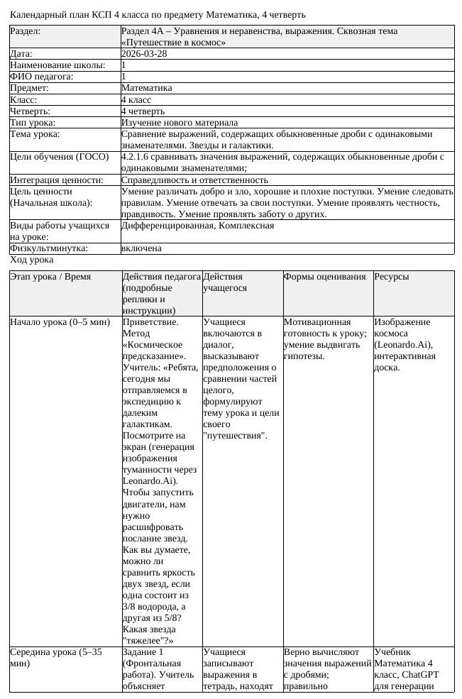 КСП Математика 4 класс 4 четверть Сравнение выражений содержа щих (урок 1)