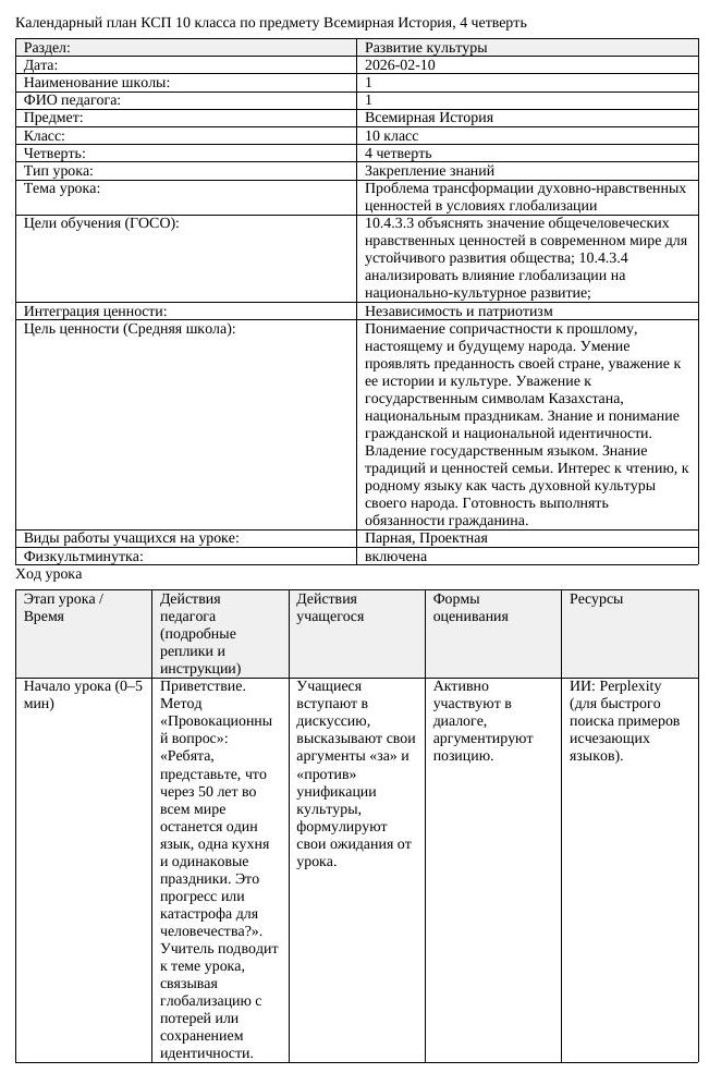 КСП Всемирная История 10 класс 4 четверть Проблема трансформации (урок 1)