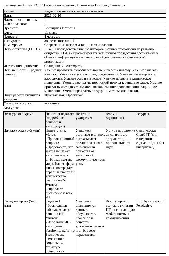 КСП Всемирная История 11 класс 4 четверть Современные информационные (урок 2)