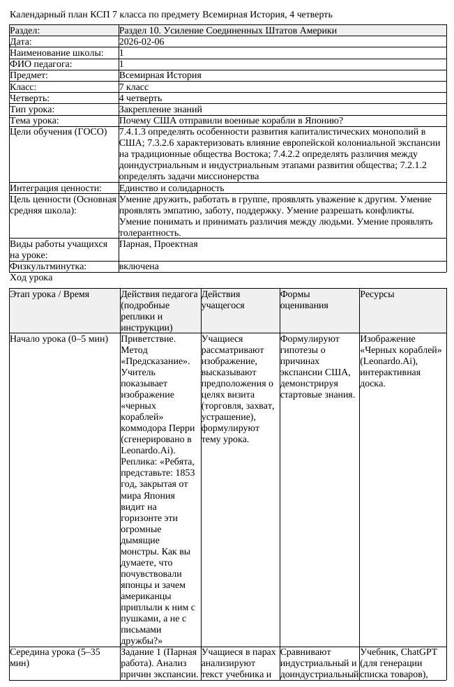 КСП Всемирная История 7 класс 4 четверть Почему США отправили военные (урок 1)