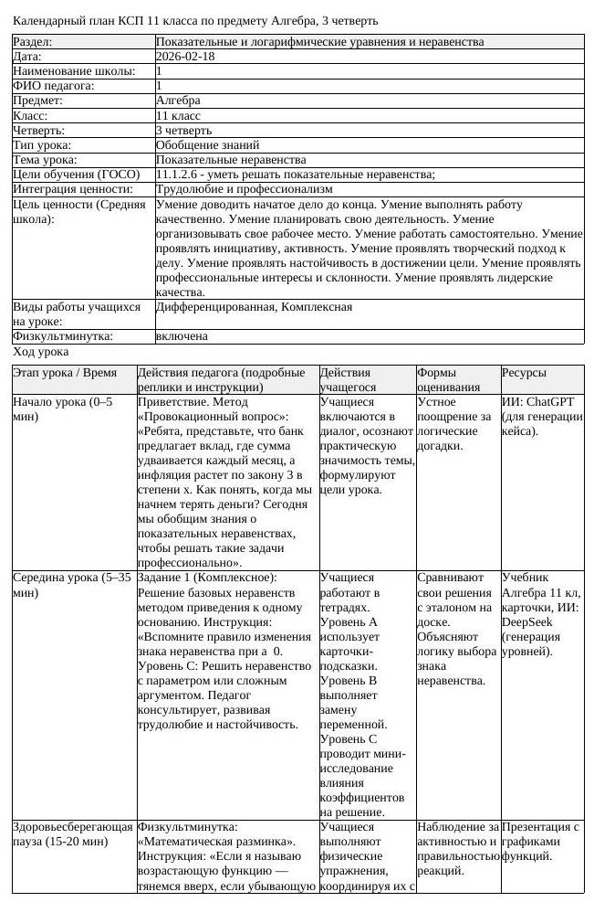 КСП Алгебра 11 класс 3 четверть Показательные неравенства (урок 3)