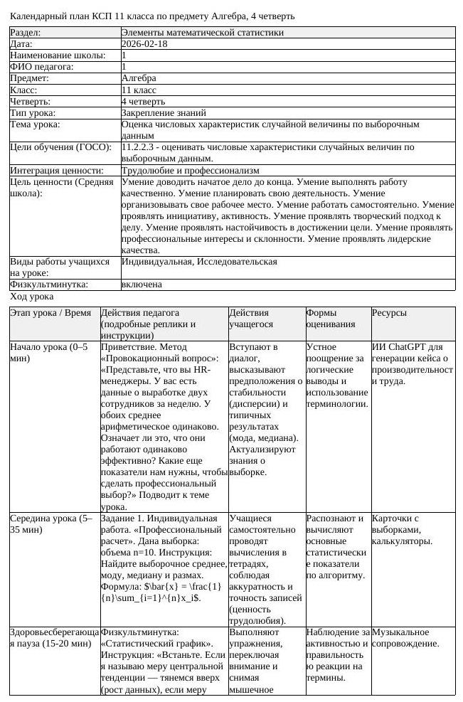 КСП Алгебра 11 класс 4 четверть Оценка числовых характеристик случайной (урок 4)