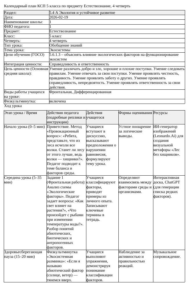 КСП Естествознание 5 класс 4 четверть Экосистемы docx (урок 2)