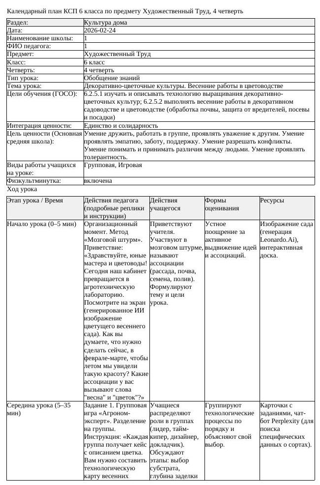 КСП Художественный Труд 6 класс 4 четверть Декоративно цветочные (урок 1)