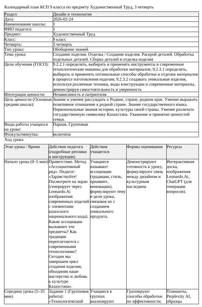КСП Художественный Труд 9 класс 3 четверть Создание изделия Отделка (урок 2)
