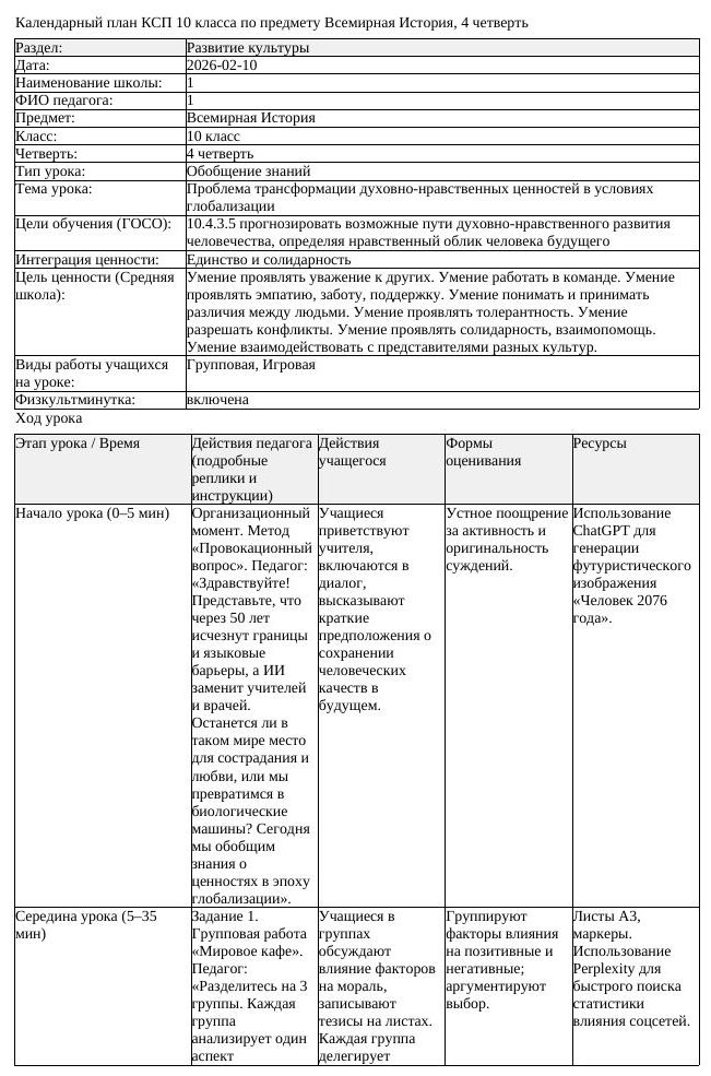 КСП Всемирная История 10 класс 4 четверть Проблема трансформации (урок 2)