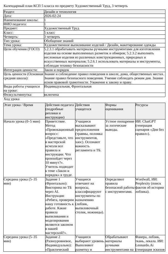 КСП Художественный Труд 5 класс 3 четверть Художественное выпиливание (урок 5)