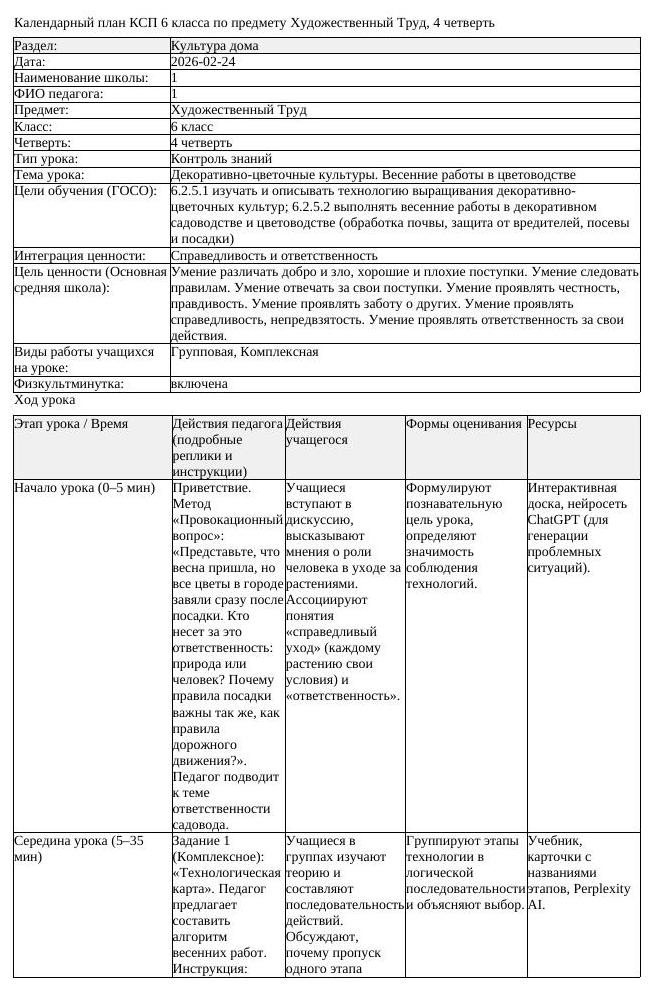 КСП Художественный Труд 6 класс 4 четверть Декоративно цветочные (урок 2)