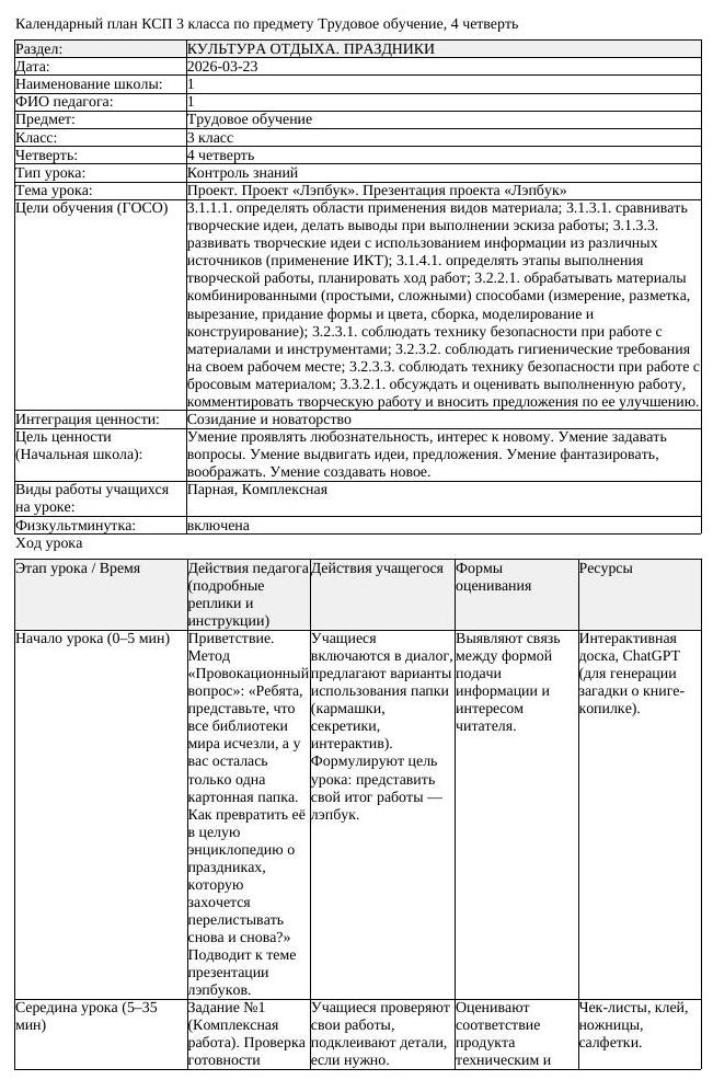 КСП Трудовое обучение 3 класс 4 четверть Проект Проект Лэпбук Презентация (урок 2)