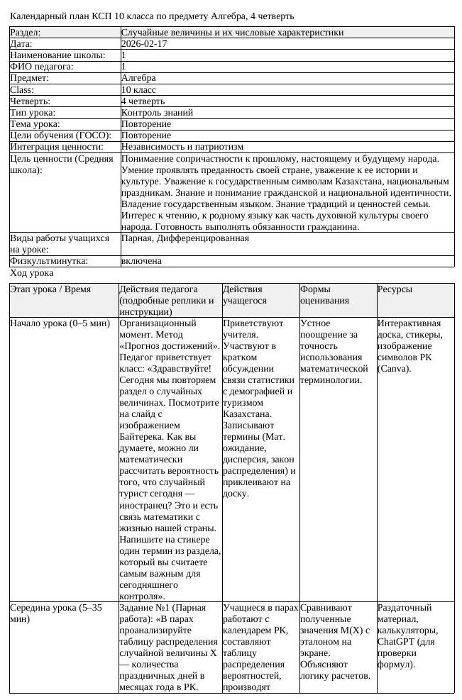 КСП Алгебра 10 класс 4 четверть Повторение docx (урок 5)