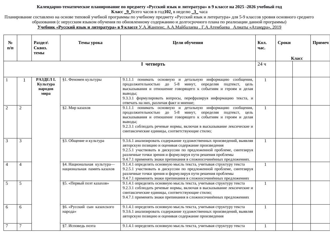 9 кл КТП 25-26 АТАМУРА