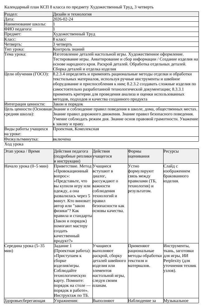 КСП2 Художественный Труд 8 класс 3 четверть Изготовление деталей (урок 3)