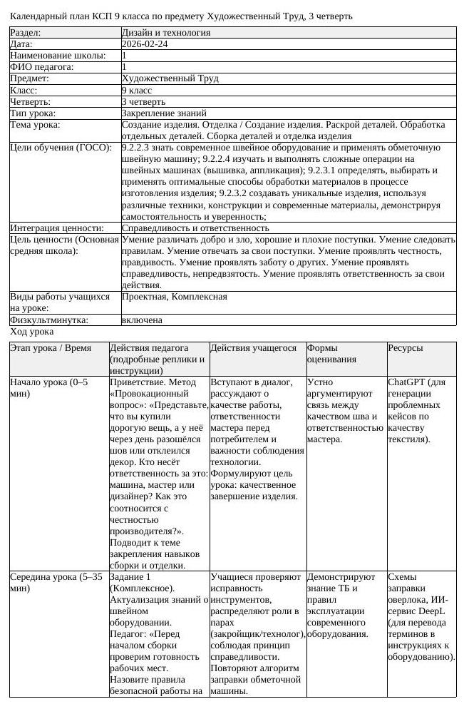 КСП2 Художественный Труд 9 класс 3 четверть Создание изделия Отделка (урок 5)