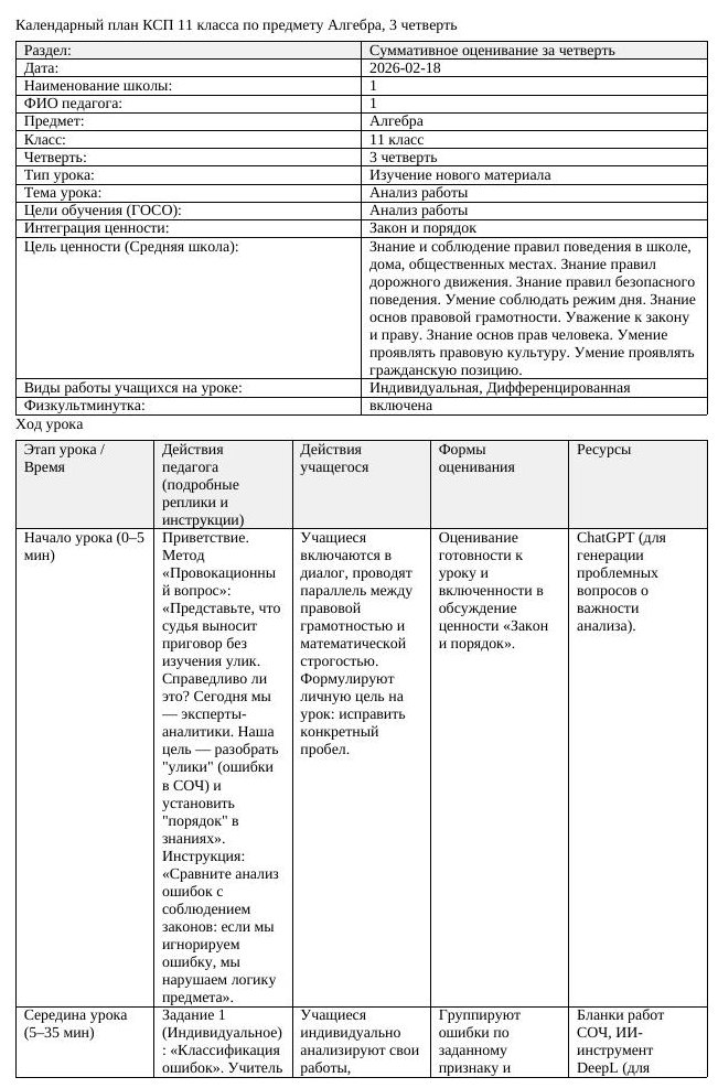 КСП Алгебра 11 класс 3 четверть Анализ работы docx