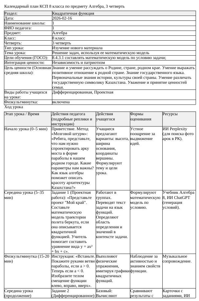 КСП Алгебра 8 класс 3 четверть Решение задач используя ее математическую