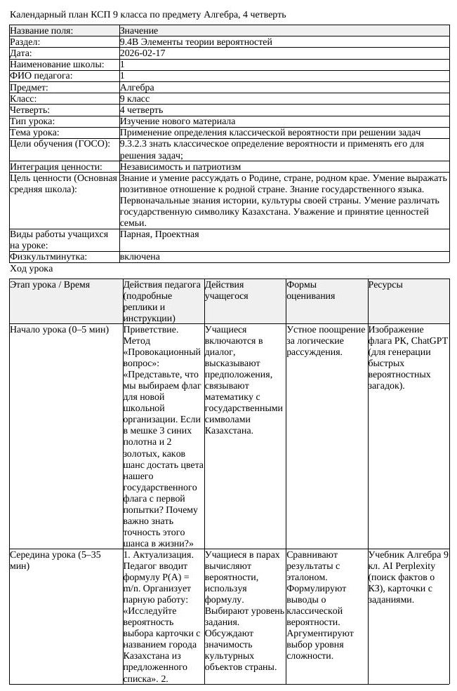 КСП Алгебра 9 класс 4 четверть Применение определения классической