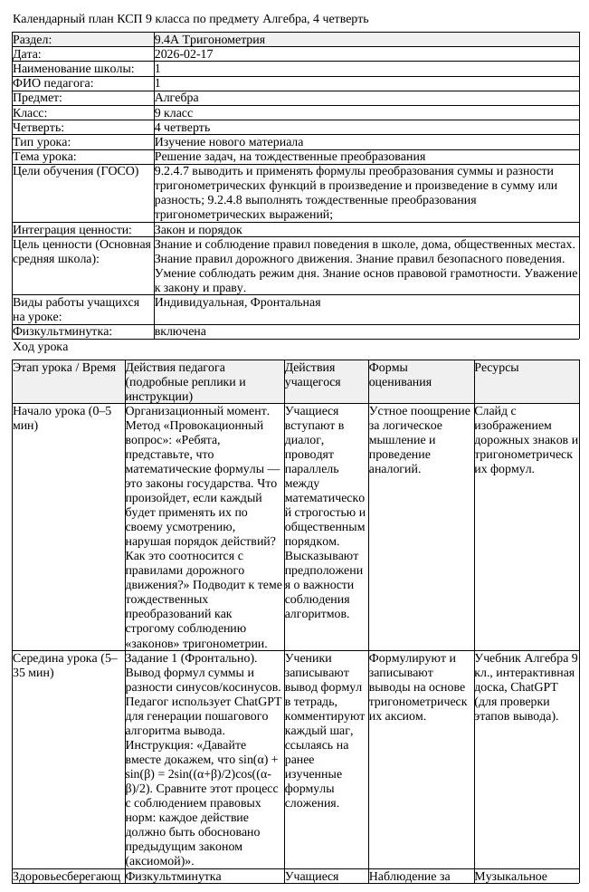 КСП Алгебра 9 класс 4 четверть Решение задач на тождественные преобразования