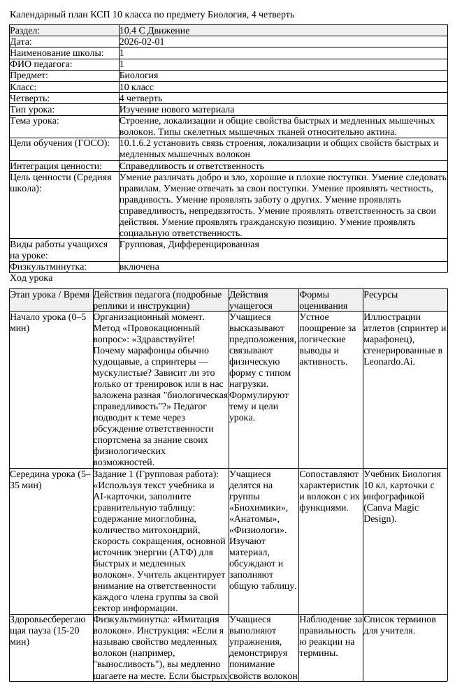 КСП Биология 10 класс 4 четверть Строение локализации и общие свойства