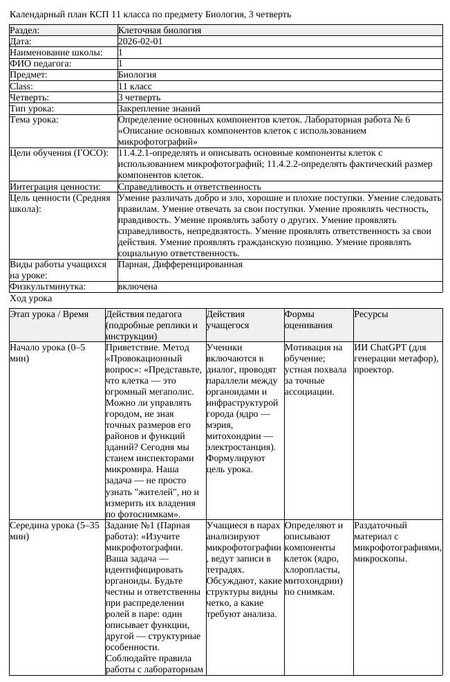 КСП Биология 11 класс 3 четверть Определение основных компонентов (урок 3)