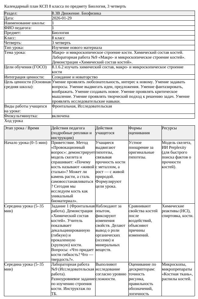 КСП Биология 8 класс 3 четверть Макро и микроскопическое строение