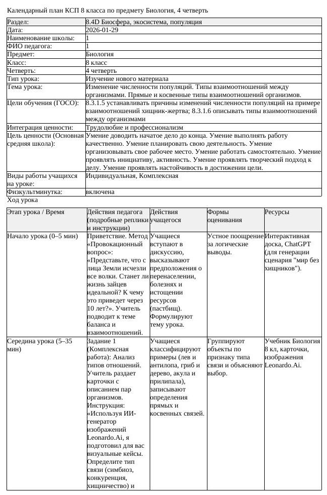 КСП Биология 8 класс 4 четверть Изменение численности популяций Типы