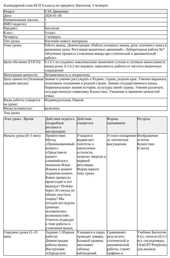 КСП Биология 9 класс 3 четверть Работа мышц Демонстрация Работа основных