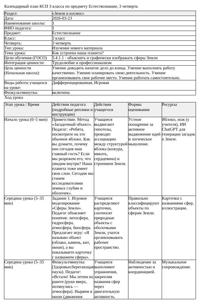 КСП Естествознание 3 класс 3 четверть Как устроена наша планета