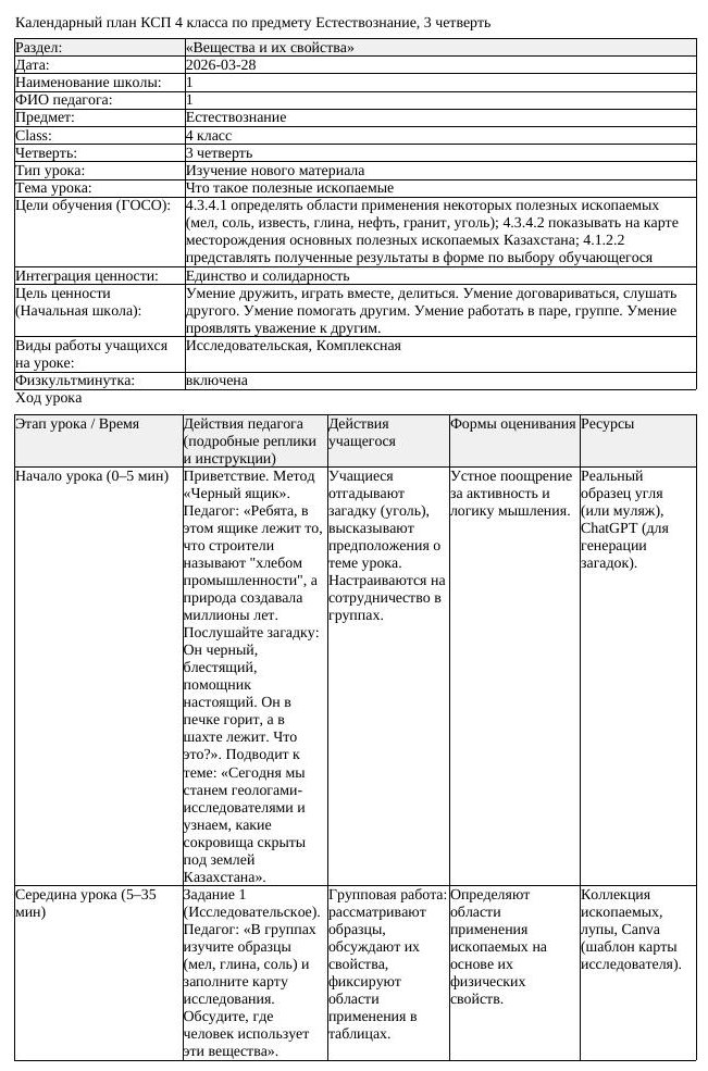 КСП Естествознание 4 класс 3 четверть Что такое полезные ископаемые