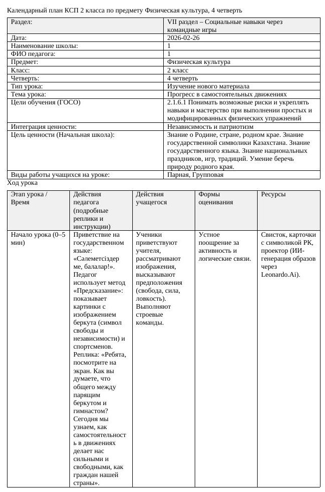 КСП Физическая культура 2 класс 4 четверть Прогресс в самостоятельных (урок 2)