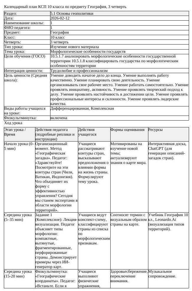 КСП География 10 класс ЕМН 3 четверть Морфологические особенности (урок 2)