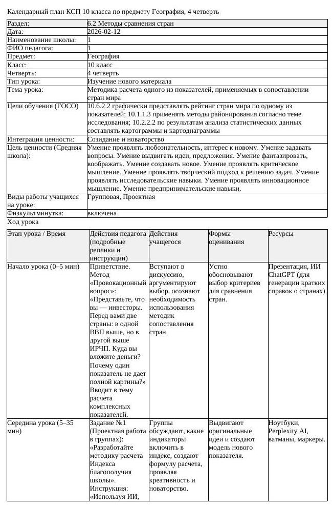 КСП География 10 класс ОГН 4 четверть Методика расчета одного из показателей