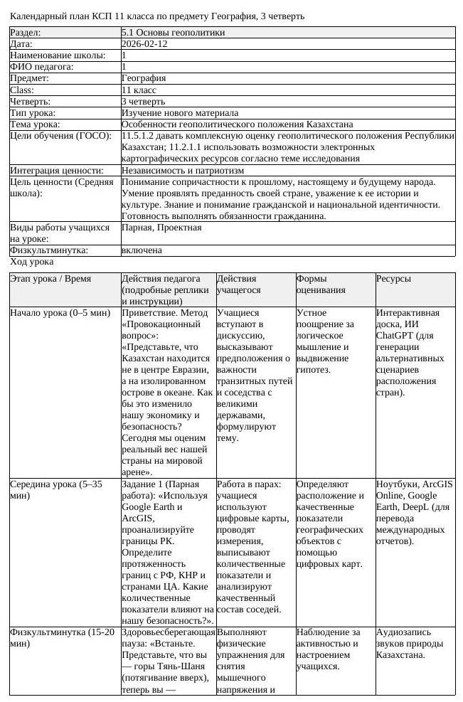 КСП География 11 класс 3 четверть Особенности геополитического положения