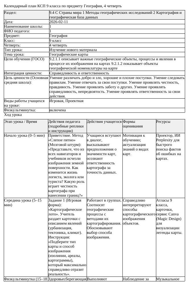 КСП География 9 класс 4 четверть Географические карты