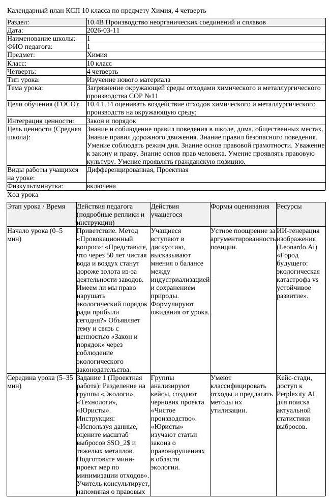 КСП Химия 10 класс 4 четверть Загрязнение окружающей среды отходами