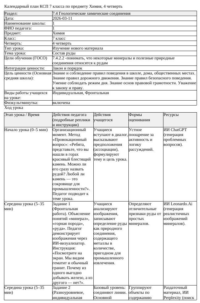 КСП Химия 7 класс 4 четверть Состав руды docx (урок 1)
