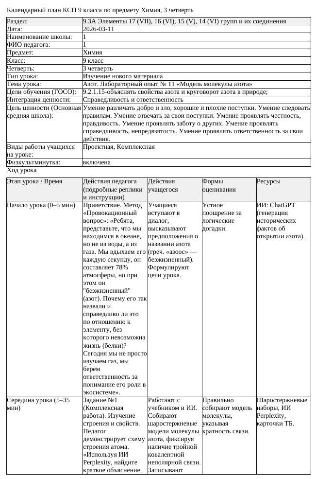 КСП Химия 9 класс 3 четверть Азот Лабораторный опыт 11 Модель молекулы