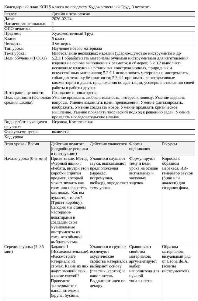 КСП Художественный Труд 5 класс 3 четверть Изготовление несложных (урок 3)