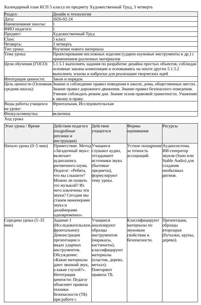 КСП Художественный Труд 5 класс 3 четверть Проектирование несложных (урок 1)